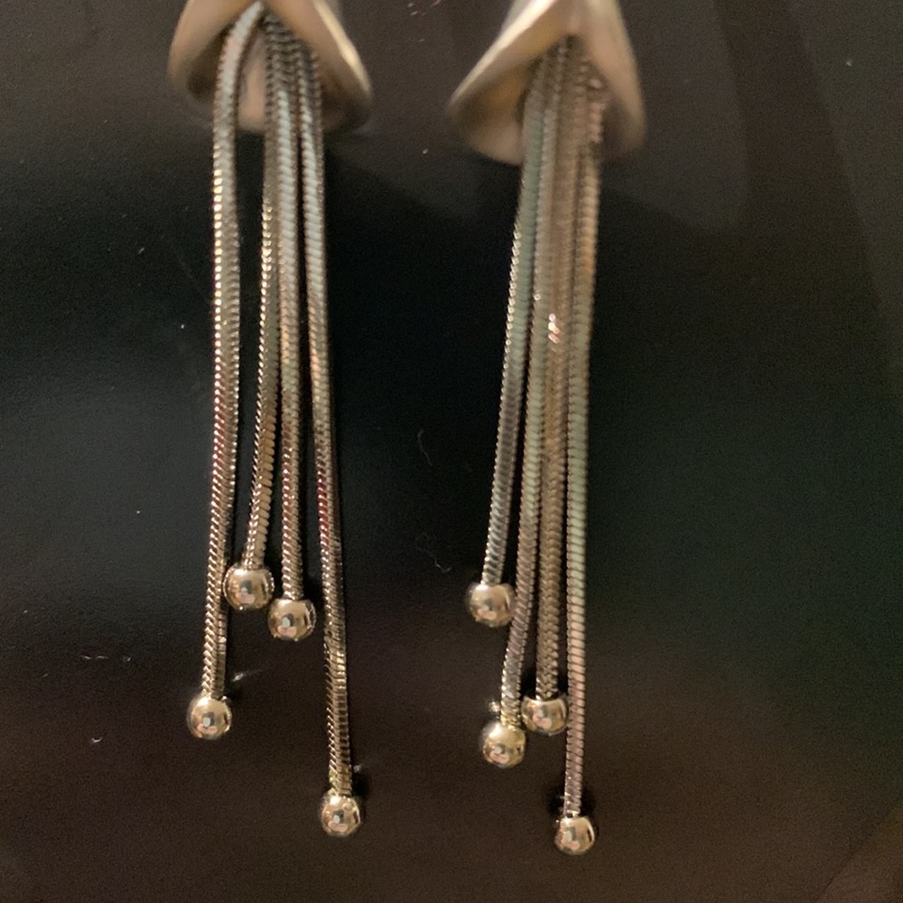 Long Dangling Silver Stud Earrings - image 2